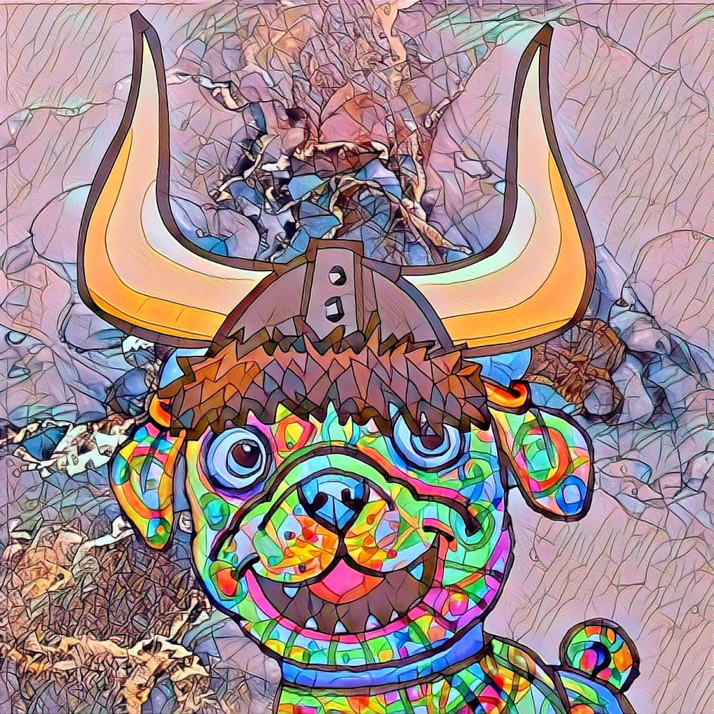 Dog wearing viking hat