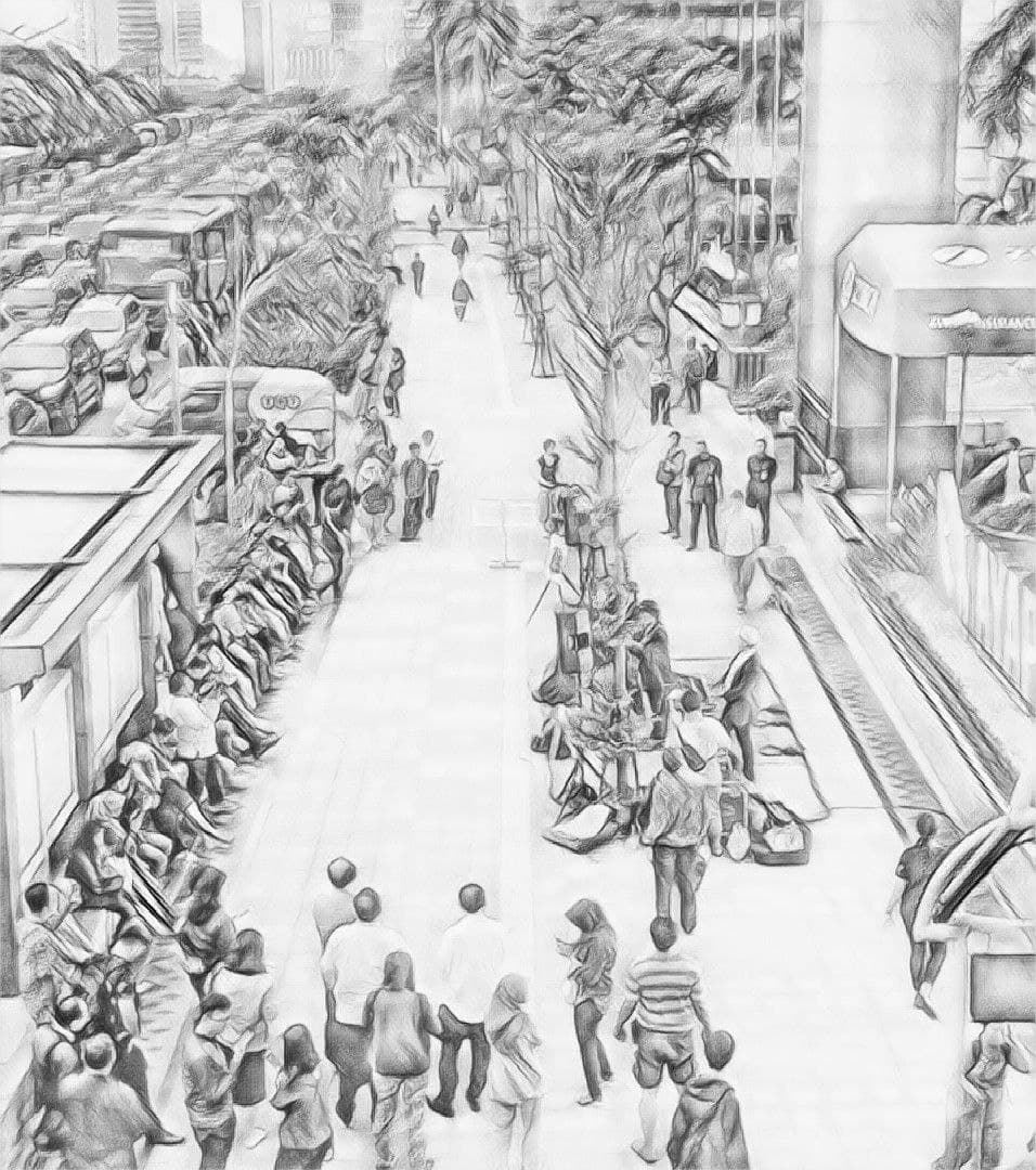 The Band at Pedestrian Sidewalk BW